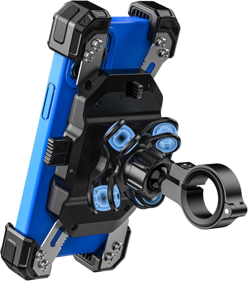 VAZESWIN Motorcycle Phone Mount with Vibration Dampener, 1s Lock Bike Phone Holder with Aluminum Alloy Handlebar Mounting Base, One-Handed Operation Motorcycle Cellphone Mount for 5.5"-7.2" Smartphone - Image 1